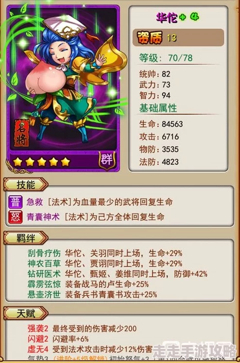 惊喜揭秘!放开那三国2华佗属性全面解读:回血实力超群,新增治疗增益技能震撼登场 惊喜揭秘!放开那三国2华佗属性全面解读:回血实力超群,新增治疗增益技能震撼登场